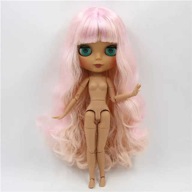 Neo Blythe Doll with Pink Hair, Dark Skin, Matte Cute Face & Custom Jointed Body 1
