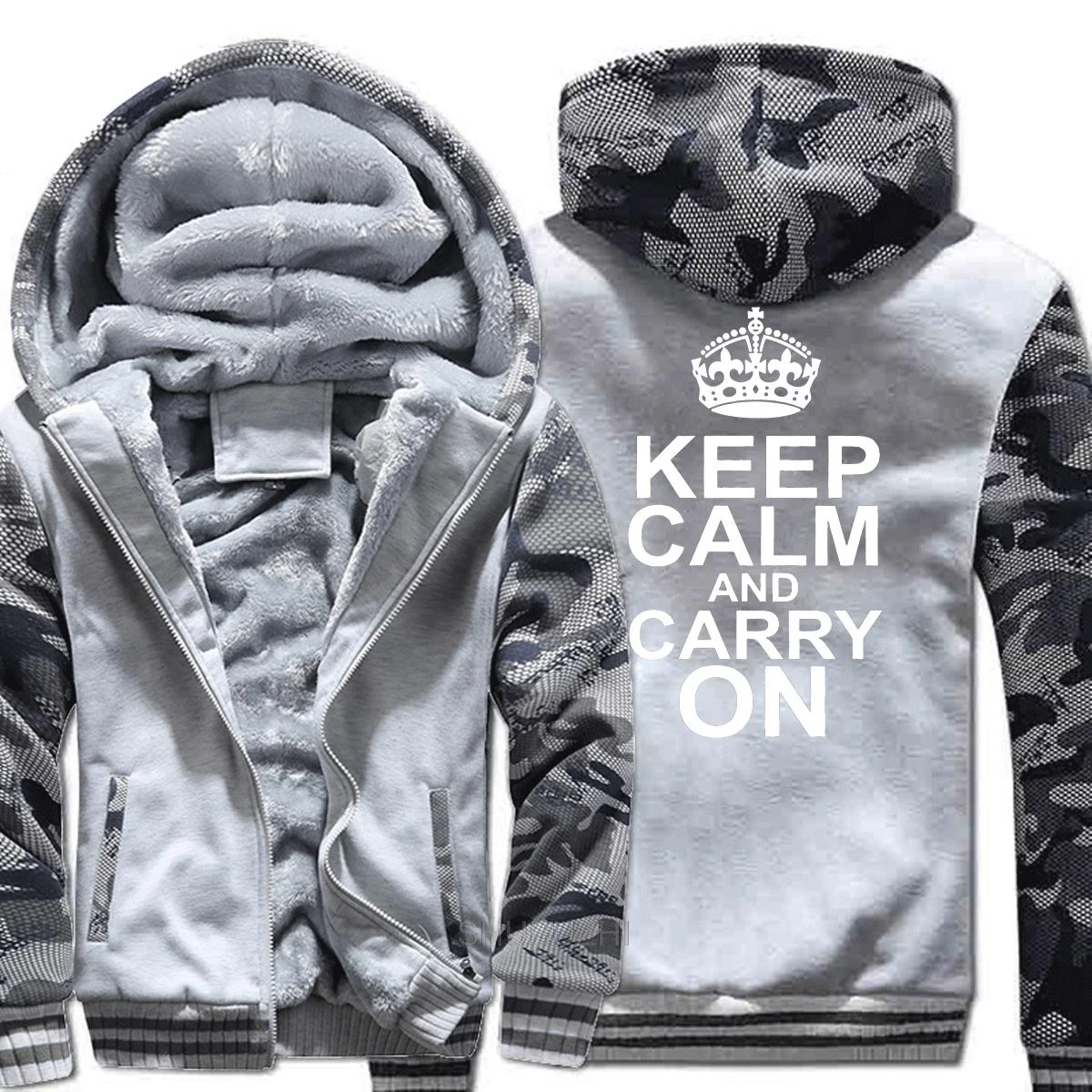 Модная толстовка с капюшоном и надписью Keep Calm And Carry On, Повседневная Толстовка для мужчин shubuzhi, зимние плотные толстовки, мужские спортивные костюмы - Цвет: gray