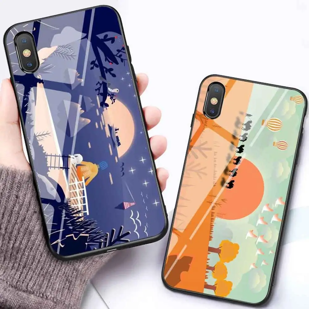 

Luxury glass case for iphone xr x xs max 8 plus 7 7plus 8plus 6 6s 5 5s se coque iphone7 cartoon shockproof cover