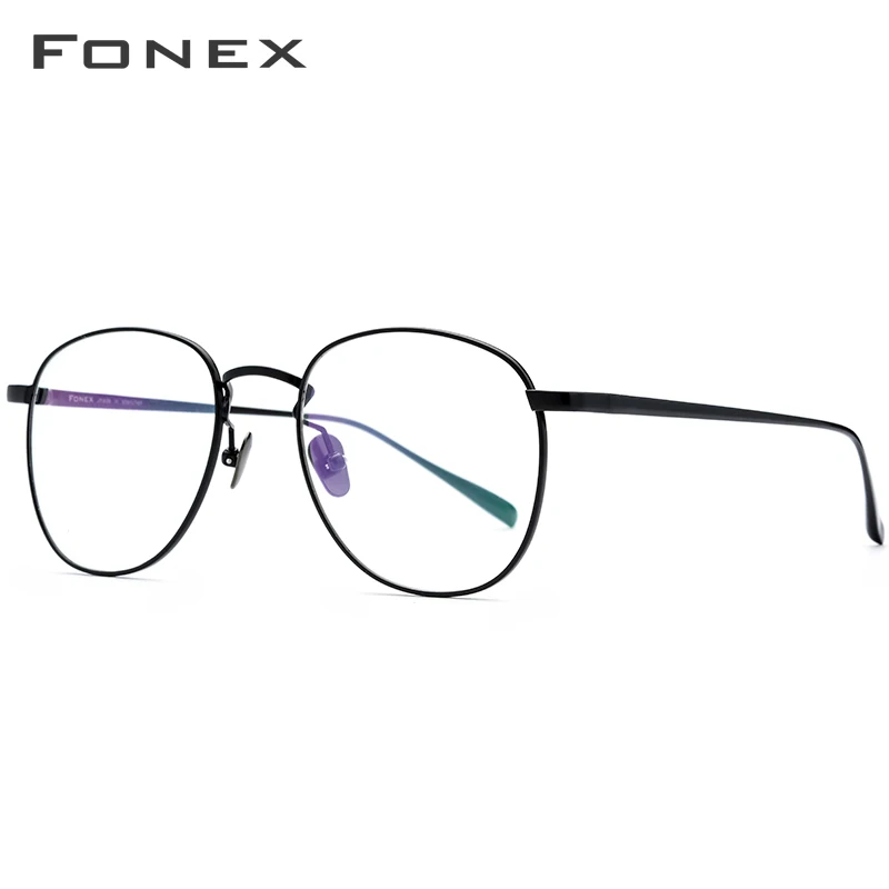 FONEX, чистый титановый рецепт, очки для мужчин, ультралегкие, Ретро стиль, круглые, близорукость, оптические очки, оправа для женщин,, ретро очки, 883 - Frame Color: Black
