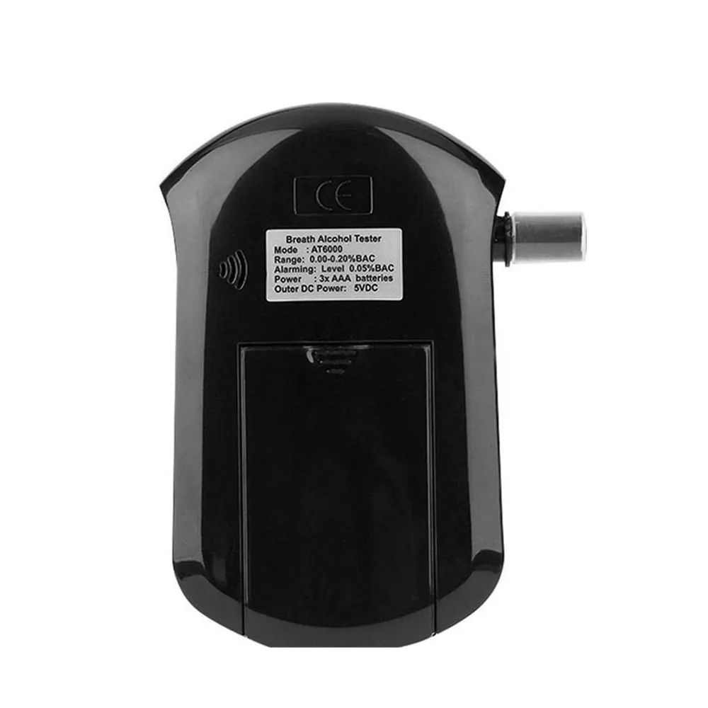 AT6000 дыхательный детектор алкоголя цифровой ЖК-экран батарея мощность ручной профессиональный BAC трекер с 5 мундштуками