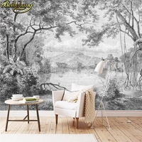 Beibehangที่กำหนดเองPapel De Parede 3Dวอลล์เปเปอร์ภาพจิตรกรรมฝาผนังยุโรปRetroเส้นRainforestป่าTVพื้นหลังตกแต่ง 3