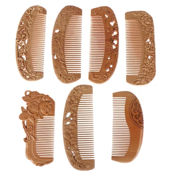 

1PCS Natural Peach Wood Healthy No-static Massage Hair Wooden Comb Health Care New Design Comb 7Styles