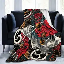 

Japanese Anime Modern Art Flannel Fleece Blanket with Pompom Fringe, Soft Shaggy Queen Size Solid Bed Blanket Throw Blanket