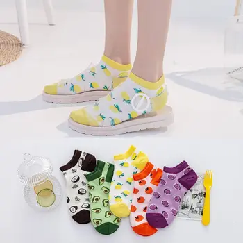 

Japanese Women Summer Cotton Boat Socks Cute Tropical Fruits Jacquard Bright Candy Color Low Cut Shallow Mouth Hosiery