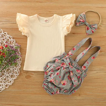 

baby girl clothes set baby girl clothes summer bebes ropa niña T shirt Tops Floral Suspender Shorts carters детские вещи одеж Z4