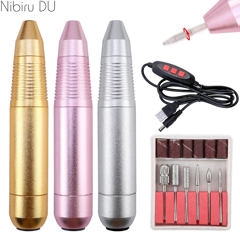 20000RPM Nail Art Electric Manicure Set USB Sander Ceramic Drill Bits Aluminum Alloy Pedicure Kit Adjustable Speed Tool | Красота и