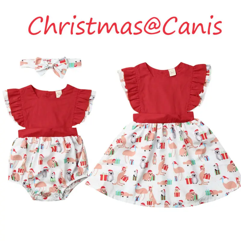

Sister Baby Girl Match Romper Dress Christmas Clothes Kids Baby Girl Cartoon Romper Dress Baby Xmas Outfit Set