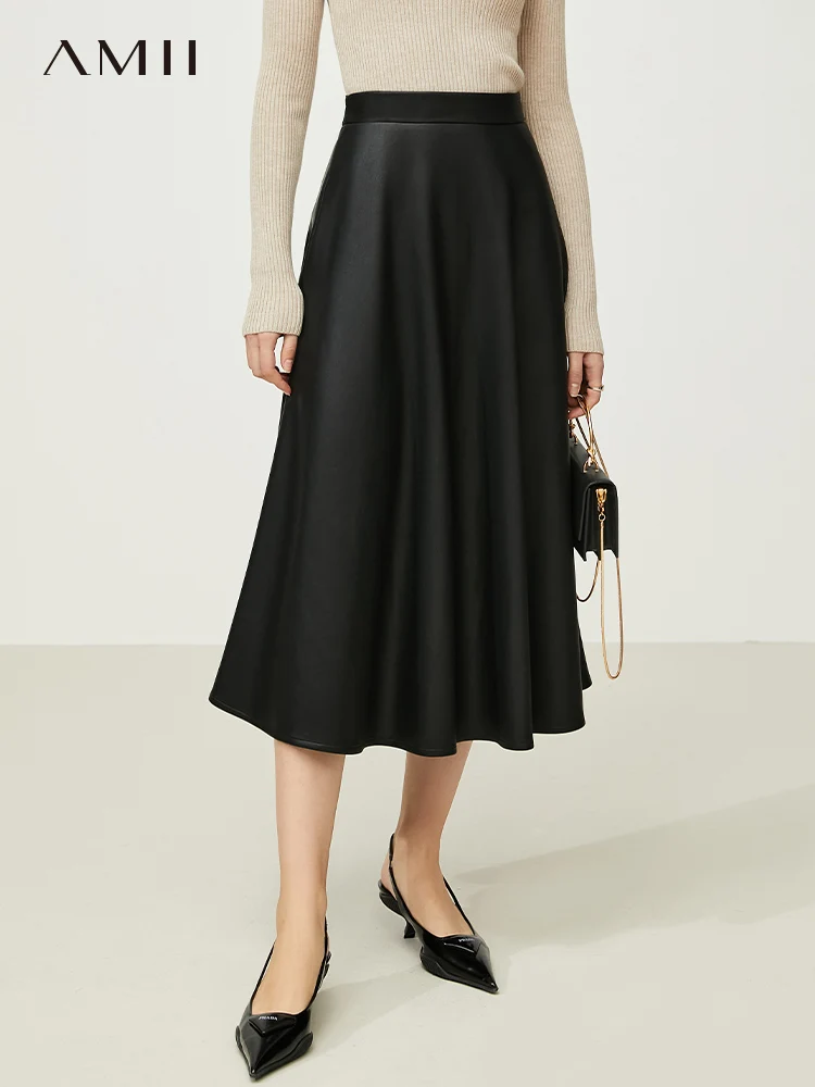 PROD 1005003334370363 Amii Minimalism Skirts For Women Elegant High
Waist PU Skirt Vintage Faldas Office Lady Long Skirt Sexy Female
Bottoms 12141013