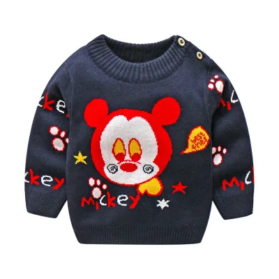 Полосатый свитер для маленьких мальчиков осенне-зимние детские двухслойные вязаные свитера с вышитыми животными для девочек, пуловер, топы - Color: as picture