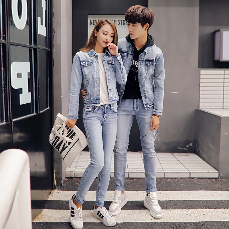 

Couples Coat Spring And Autumn 2018 New Style Denim Suit Men And Women Two-Piece Set Youth Handsome a Set of Clothes Set