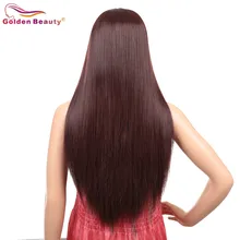 Парик из синтетического кружева спереди для женщин, длинный прямой парик со средней частью, жаропрочные вечерние парики для косплея, красный, коричневый, золотой