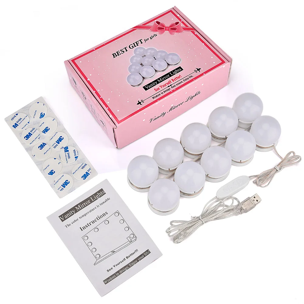 Makeup Mirror 10 Levels Brightness Adjustable Vanity LED Light Bulbs lamp Kit Lighted Make up Mirrors 1
