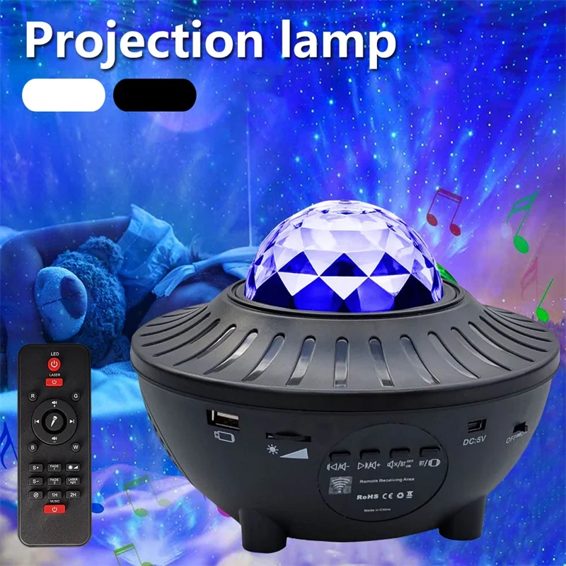 

Everso Romantic Colorful Starry Sky Ocean Projector Night Light Remote Control Ocean Wave Projection Lamp with BT Music Speaker
