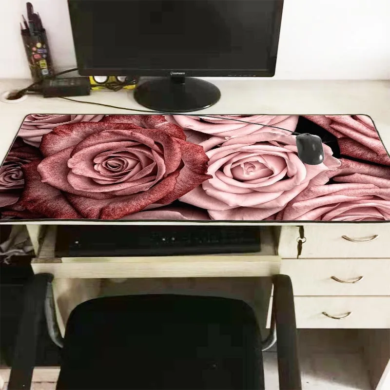  Rose Pink Large Gaming Flower Mouse Pad Locking Edge Keyboard Mouse Mat Gaming Desk Mousepad for CS