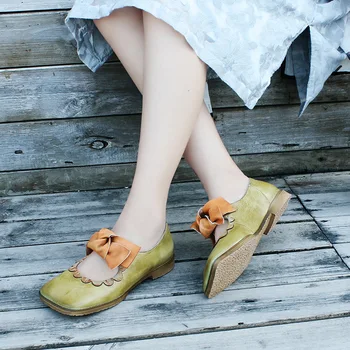 

Women Leather Loafers Low Heels Retro Shoes Spring Black Genuine Leather Pumps Handmade Mary Jane Shoes For Women Soft Bottom