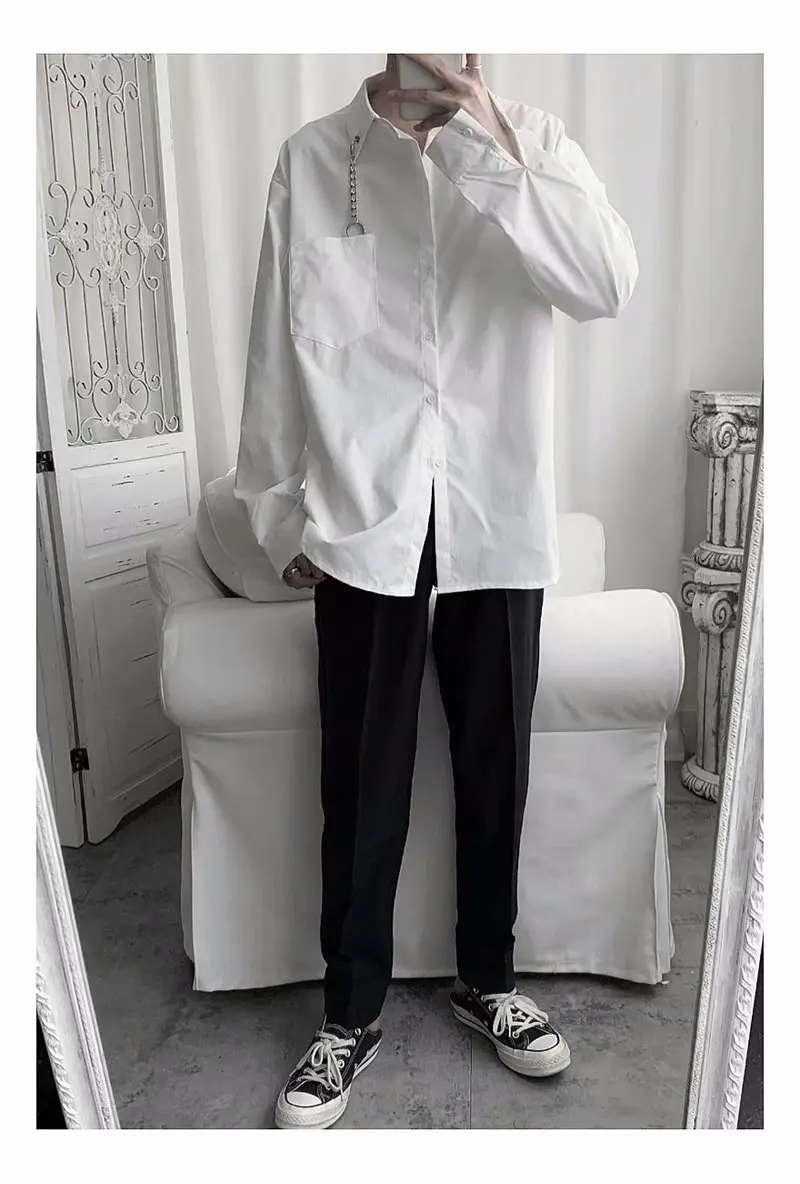 Camisas masculinas sólido turn-down collar masculino simples