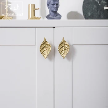 

Original design Nordic style brass small handle cabinet furniture wardrobe door handle drawer gold tree leaf handle