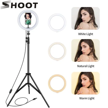 

SHOOT Dimmable LED Ring Light with Tripod USB Selfie Ring Lamp Photography Ringlight with Stand for Cell Phone Video Live Studio