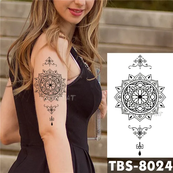 TBS-8024 12x19 см, водонепроницаемые Временные татуировки, черная мандала, флеш-тату, наклейка, хна, Племенной тотем, тату, сделай сам, рука, поддельные татуировки для женщин - Цвет: TBS-8024