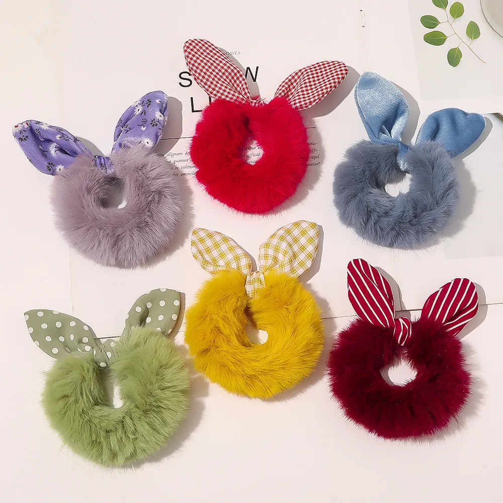 

Bunny Ears Scrunchies Faux Rabbit Hair Scrunchy Women Elastic Hair Bands Girls Headwear Rubber Hair Ties Fluffy Ponytail Holder