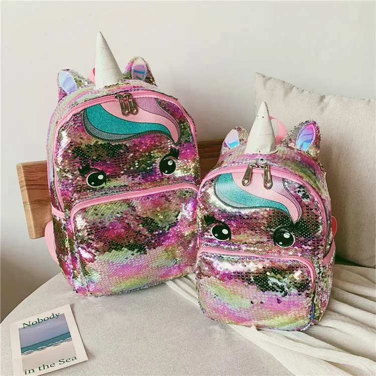 Милый мультяшный рюкзак для девочек, детские школьные сумки с блестками, рюкзак с единорогом, Большой Рюкзак Kawaii, школьные сумки для детей, рюкзак Mochila Mujer - Цвет: Small colorful