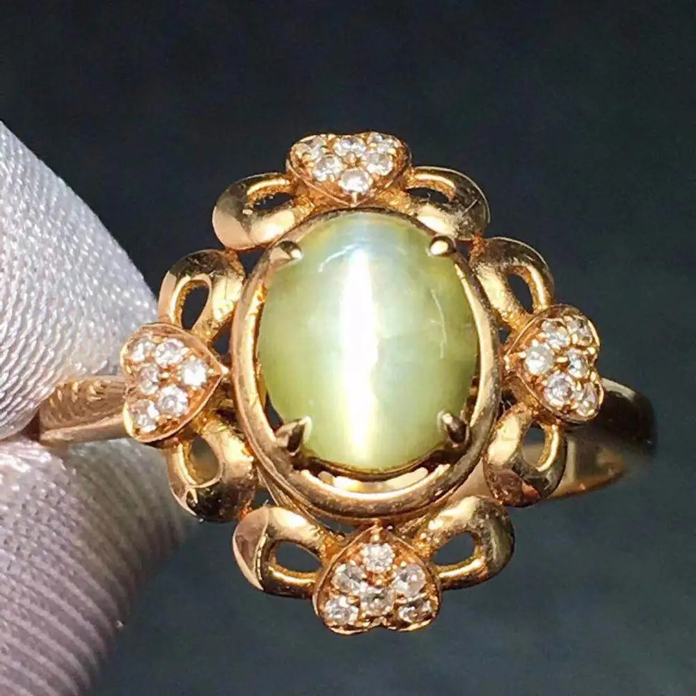 

Chrysoberyl Rings Fine Jewelry Real 18K Gold 100% Natural Chrysoberyl Cat's Eye 1.2ct Female Wedding Rings for women Fine Ring