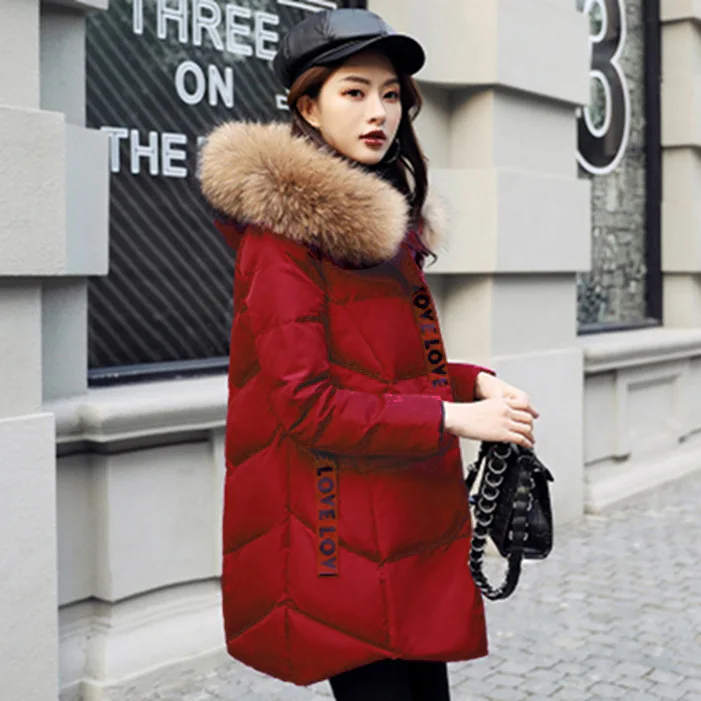 

Winter New Style Large Fur Collar Cotton-padded Clothes Women's Mid-length Large Size Thick Cotton-padded Jacket Korean-style Pr