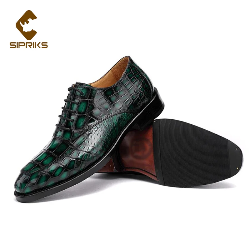 Sipriks Green Crocodile Skin Dress Oxofrds Shoes Of Men Luxury Handmade Goodyear Welted Shoes Boss Wedding Gents Suits Formal 46