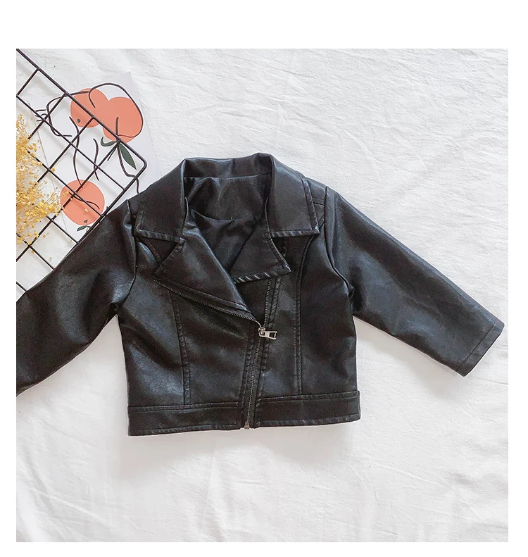Girls Autumn Clothing Leather Coat New Style Children Women's Retro PU Leather Jacket Baby Western Style Short Leather Coat