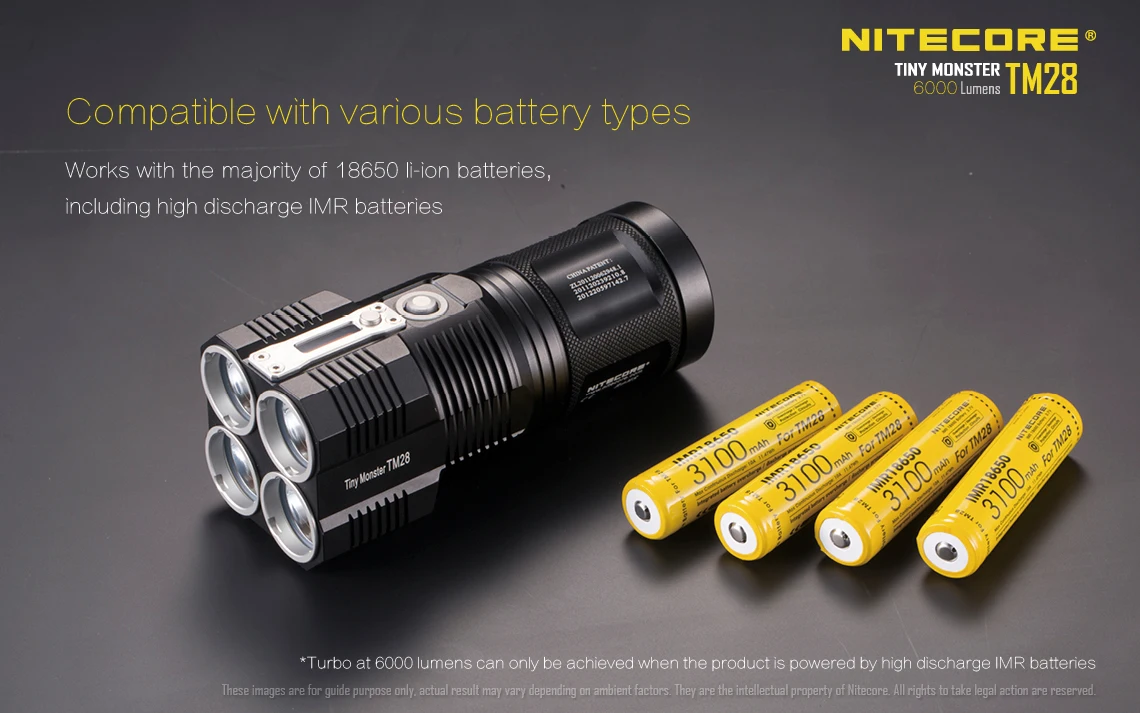 Original NITECORE TM28 Flashlight 6000LM beam distance 655M LED with Charger and 4pcs 18650 3100mAh li-ion batteries quality flashlights