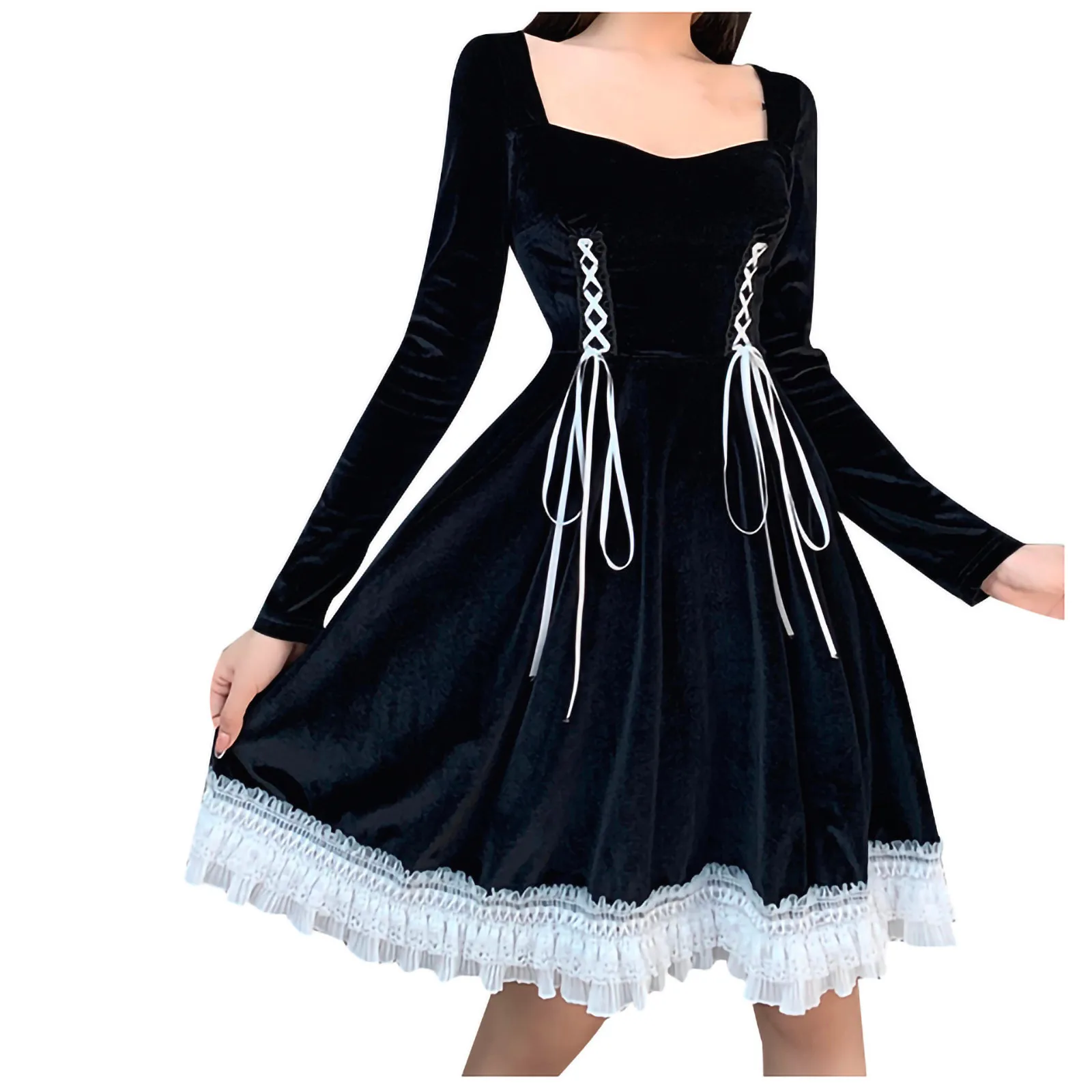 2020 Gothic style Women‘s Dress Slim Chain Solid Color Long Sleeve Retro Belted Zip mini Dresses high quality платье | Женская