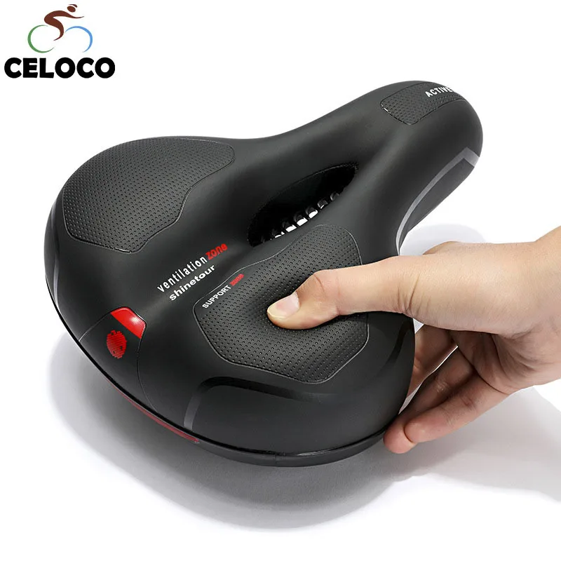 Hollow Breathable Bicycle Saddle Men Women MTB Road Bike Saddle Shock Absorbing Comfortable Big Butt Bike Seat Safety Warning bicycle saddle