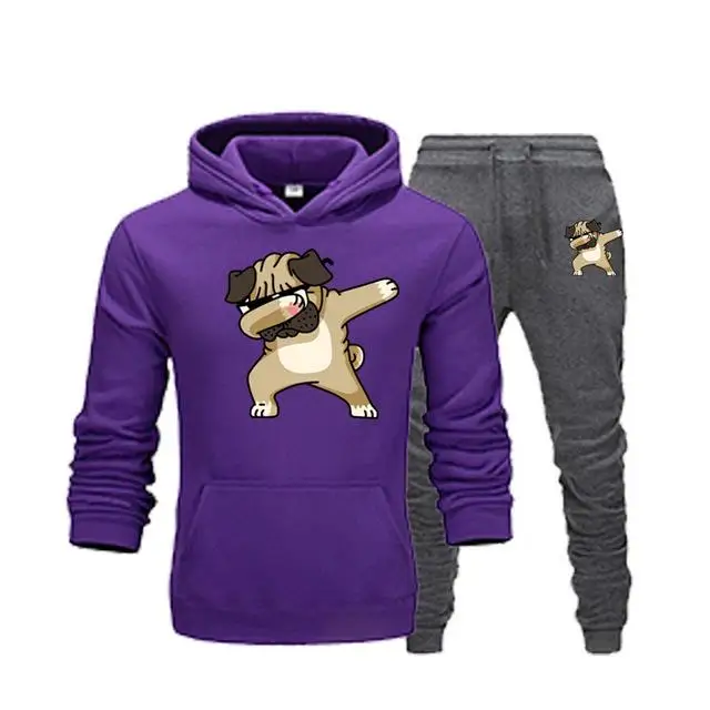 Комплект из двух предметов, модные толстовки с капюшоном, спортивная одежда для мужчин, спортивный костюм с капюшоном, осенняя мужская брендовая одежда, толстовки+ штаны, комплекты - Цвет: purple-Dark grey