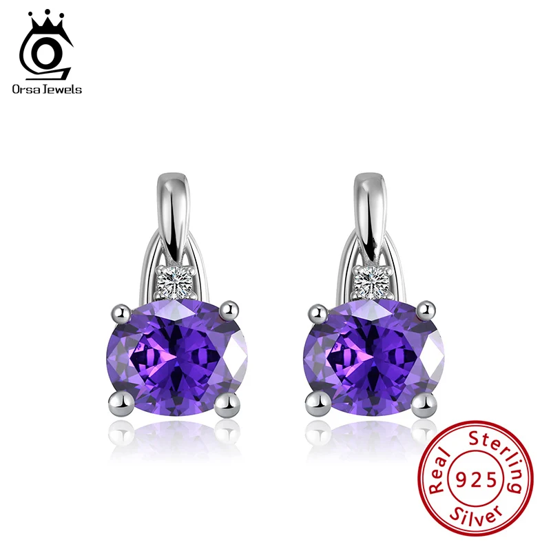 ORSA JEWELS Висячие серьги S925 серебро фиолетовый овальной формы CZ женский 18 мм простые