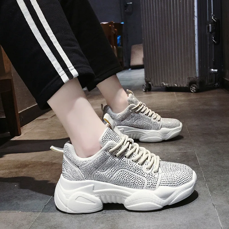 

New Style Shoes Women's INS Fashion Burner 2019 Dad Full of Crystals chao xia Autumn Red Versatile WOMEN'S Casual Shoes Fashion