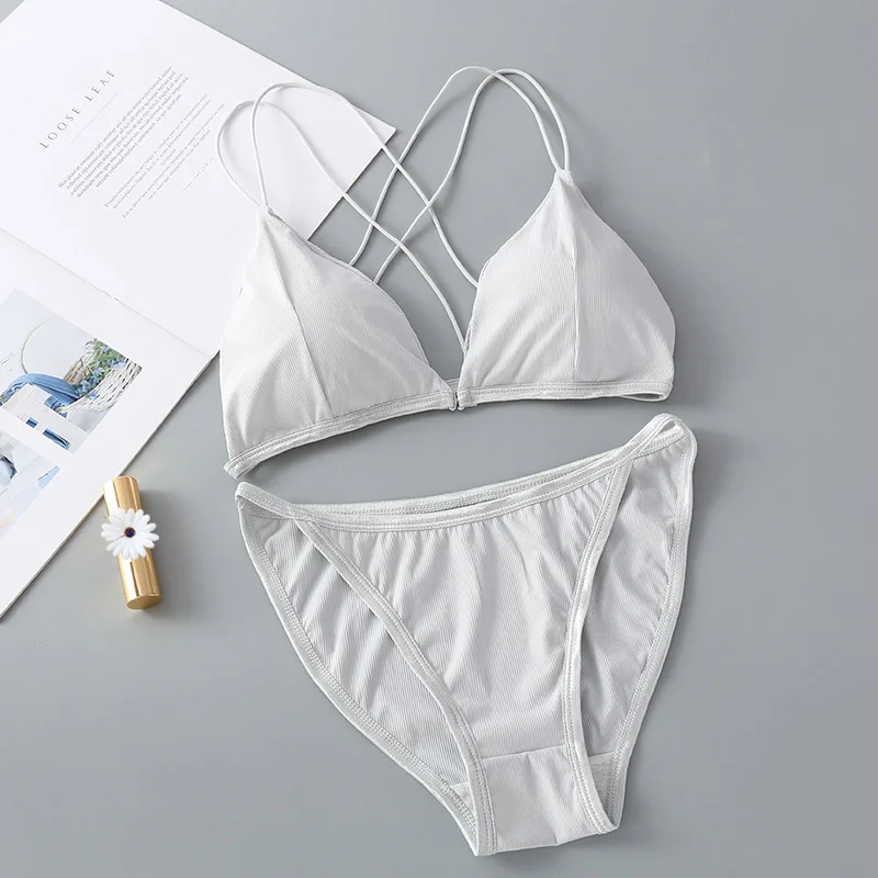 Одноцветный женский бюстгальтер, модный бесшовный комплект нижнего белья, бюстгальтер и трусики, сексуальный комплект нижнего белья для девочек с застежкой спереди