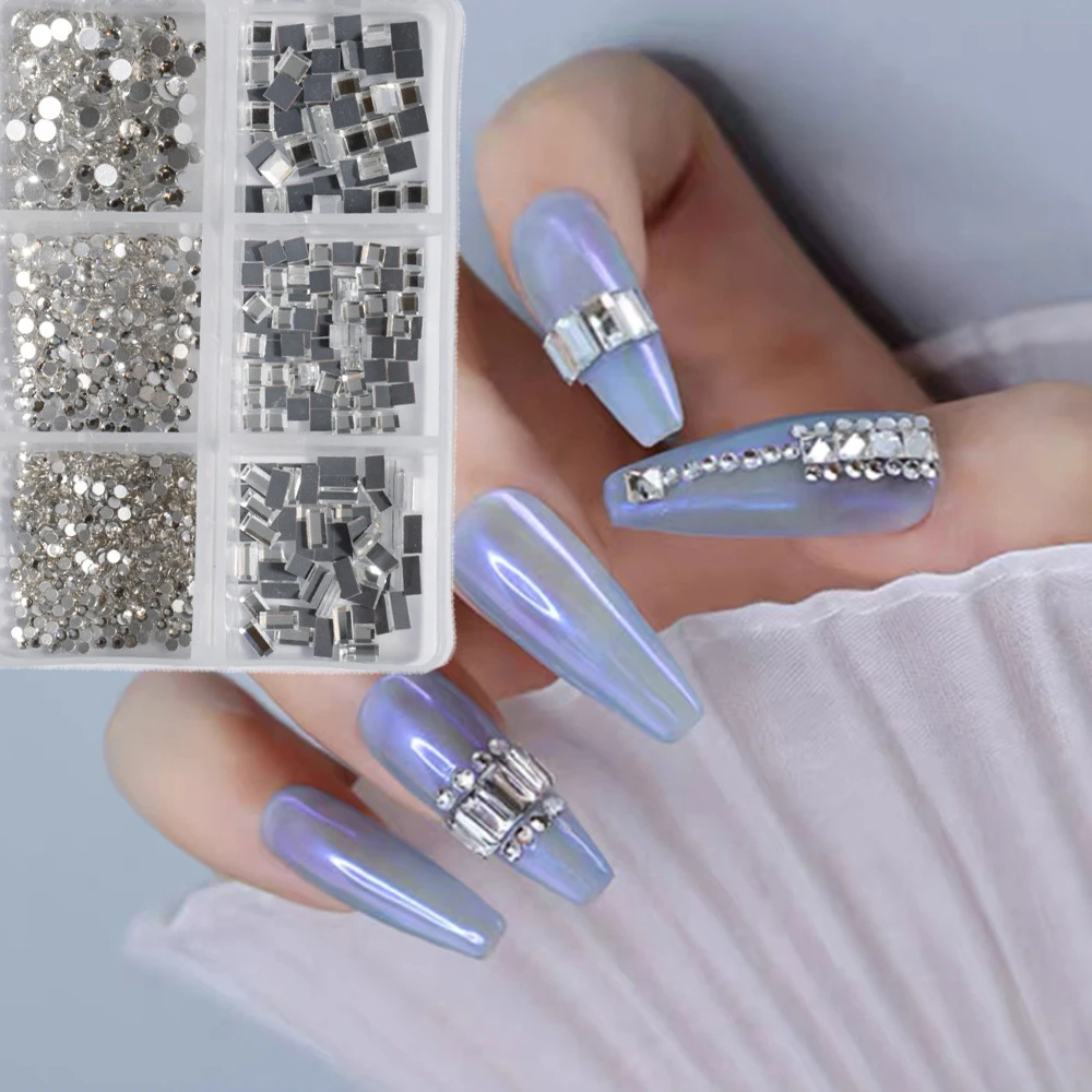 Nail Art Flat Diamond Super Flash Rhinestone Square Shaped Colorful Three-Dimensional Ornament Combination Box | Красота и здоровье