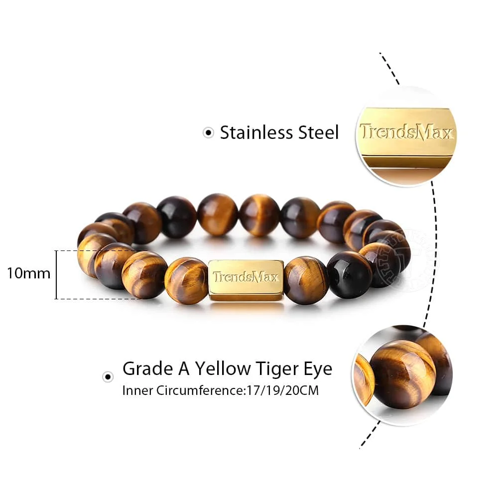 02 Yellow Tiger Eye 10 мм растягивающийся браслет из натурального камня с бусинами для мужчин и женщин, серебро 925 пробы, камень лавы, Орел, тигровый глаз, эфирное масло, гравировка, подарок TBB016 - Цвет камня: 02 Yellow Tiger Eye