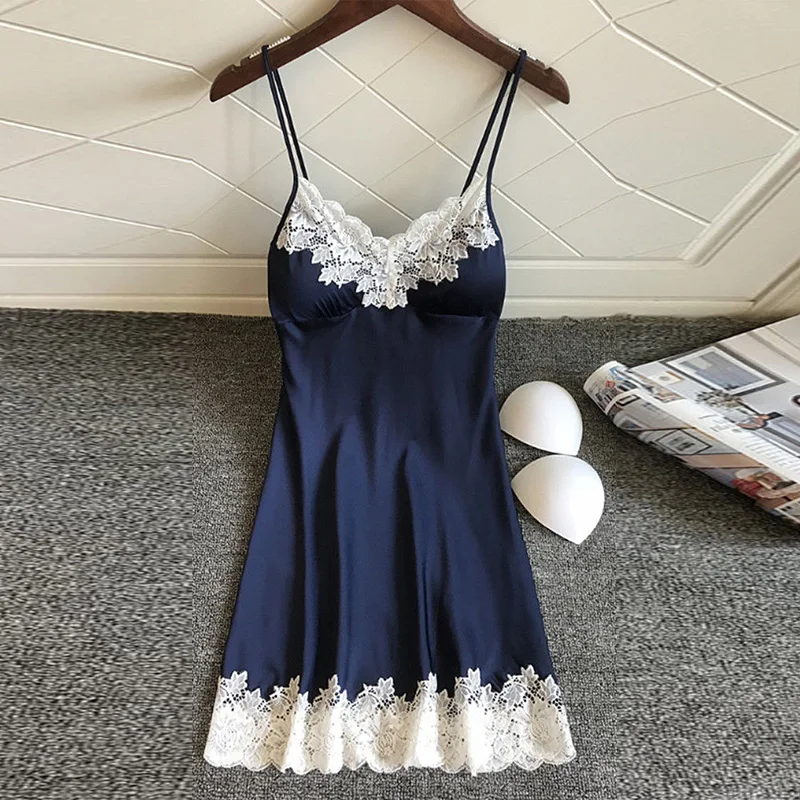 

Women Nightgowns Sexy Nightwear Lace Patchwork Camisola Lingerie Nighty Wedding Silk Dress Sleep Wear Nightdress