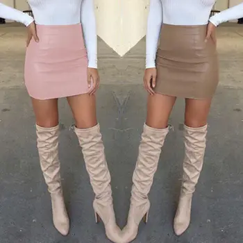 

Women Ladies Sexy Bandage Leather High Waist Pencil Bodycon Hip Short Mini Skirt