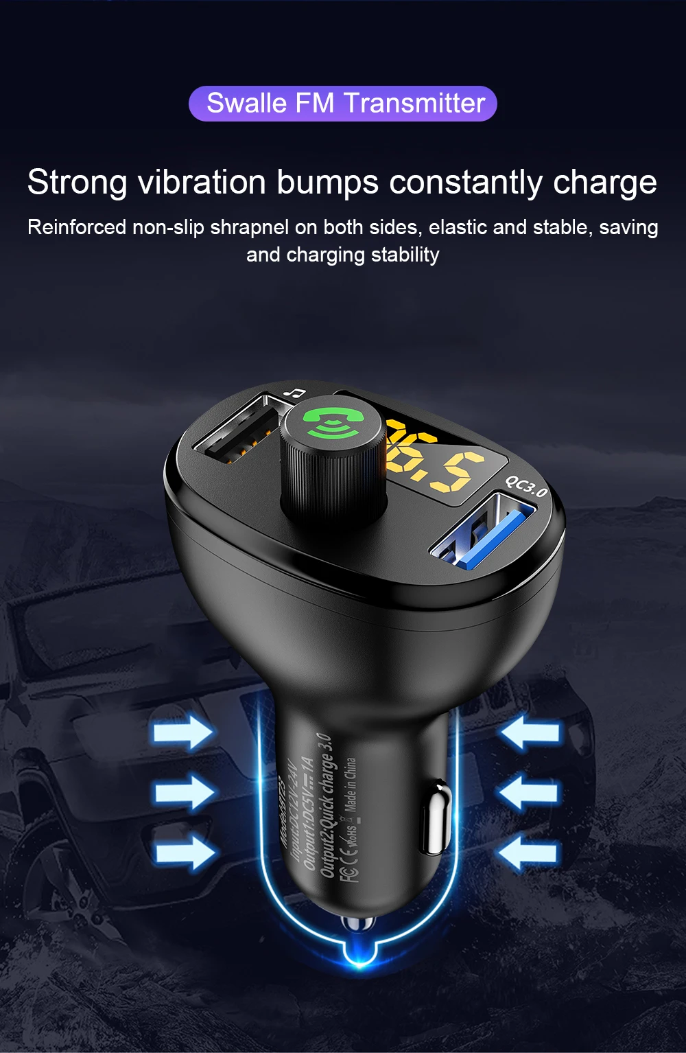Беспроводной аудиоприемник Swalle, Автомобильный MP3 плеер, Bluetooth, fm-передатчик, QC 3,0, двойное USB быстрое зарядное устройство, автомобильное зарядное устройство