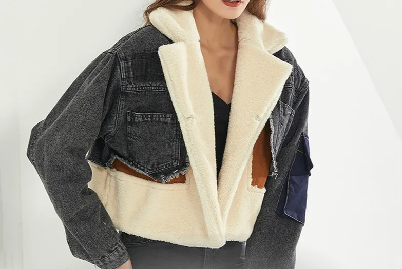 Niche Patchwork Lambskin Denim Jacket 