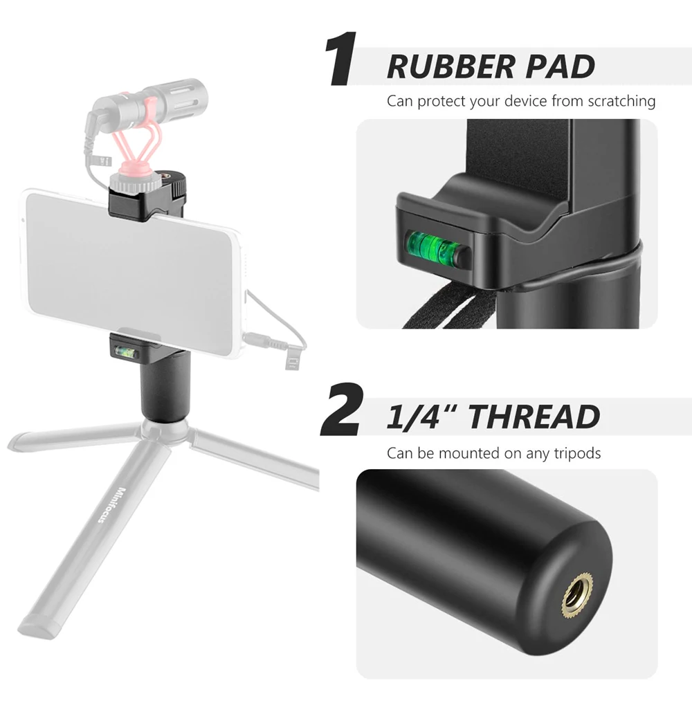 F Mount Mobile Smartphone Camera Grip Holder Handle Rig Monopod with Cold Shoe Mount for Filming Video on Most