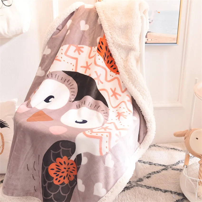 Мультяшное одеяло с изображением совы двухслойные мягкие одеяла в подарок на детский душ теплая накладка тяжелое одеяло