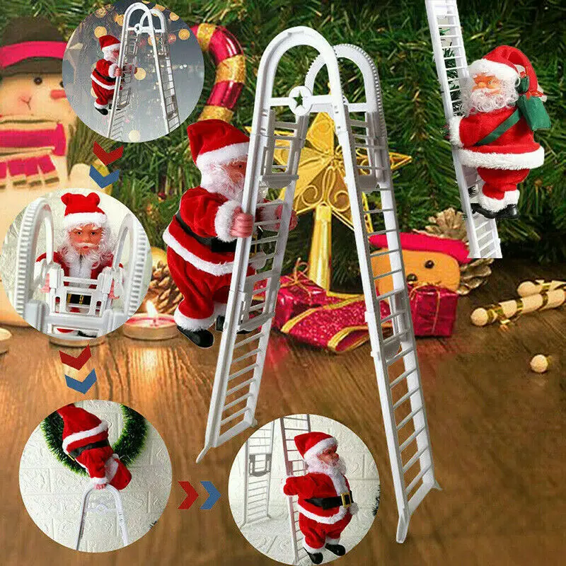 

Electric Climbing Ladder Santa Claus Doll Party Music Figurine Decor Gift Toy