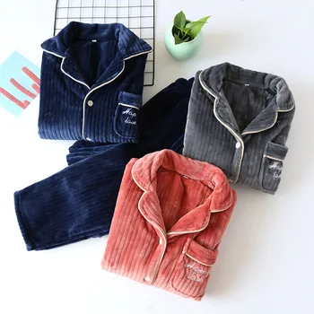 

Winter Lovers Pajamas Set Sleepwear Warm Flannel 2PCS Shirt&Pants Couple Thicken Pyjamas Suit Coral Fleece Sleep Set Home Wear