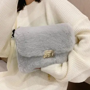 

Elegant Female Square Crossbody Bag 2020 Winter New Quality Soft Plush Women's Designer Handbag Chain Shoulder Messenger Bag