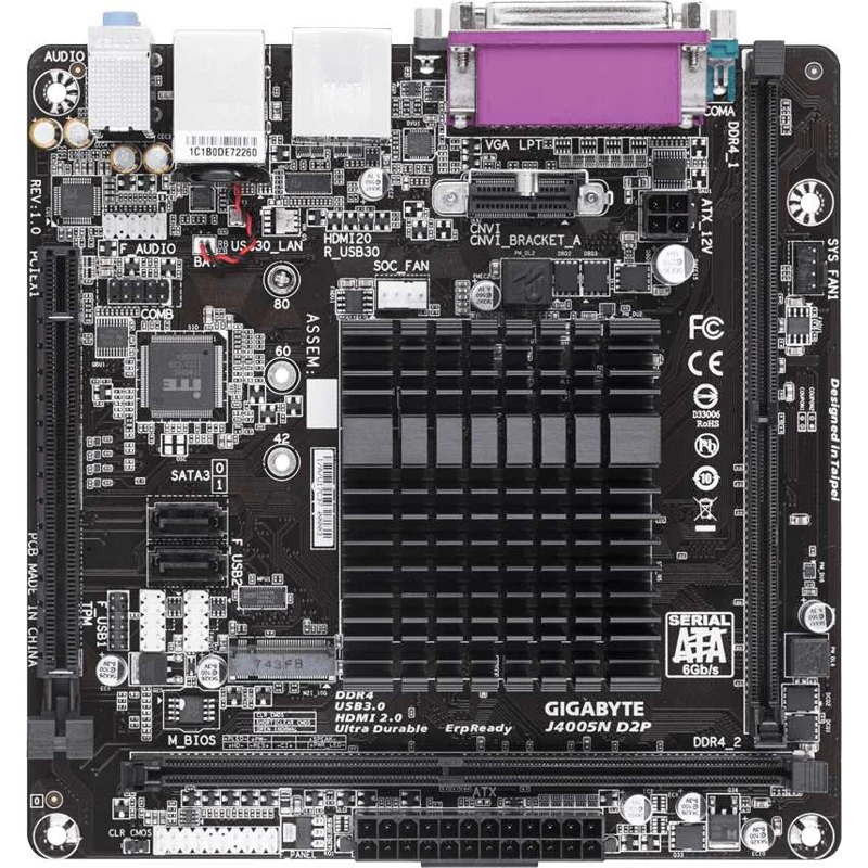 Материнская плата Gigabyte J4005N D2P 2xDDR4 mini-ITX AC`97 8ch(7.1) GbLAN+VGA+HDMI