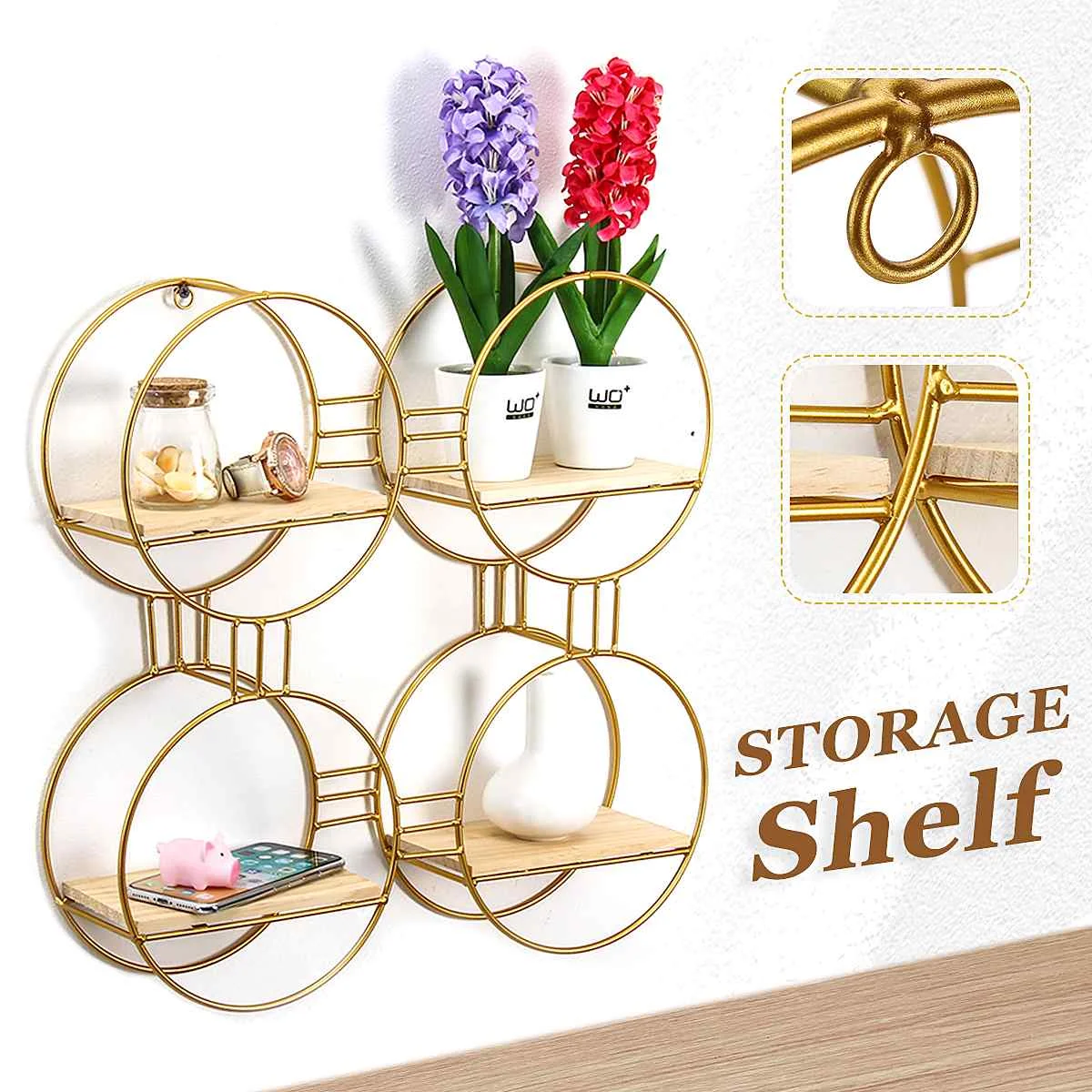 

Wood Iron Wall mounted Storage Shelf Metal Vintage Storage Rack Organization For Kitchen Bedroom DIY Home Decoration Accessories